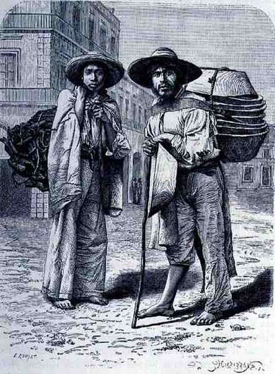 Charcoal and Batteas Vendors, from The Ancient Cities of the New World, by Claude-Joseph-Desire Charnay, engraved by Henri-Theophile Hildebrand, pub. 1887 by Etienne after Ronjat