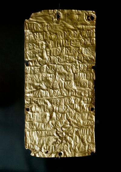 Tablets of Pyrgi in gold engraved with inscriptions in Etruscan language dedicated to the United Goddess. End 6th-beginning 5th century BC. Rome, Museo Nazionale di Villa Giulia by Etruscan