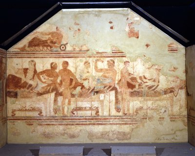 Banquet scene. Fresco on the wall of the Etruscan tomb called 