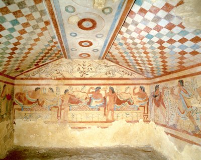 Etruscan Tomb of Leopards, fresco showing banquet scene, Tarquinia. 5th century BC, Italy by Etruscan