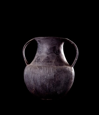 Etruscan civilization: black bucchero amphora, from Veio, necropolis of Monte Michele, Italy - 7th century BC by Etruscan