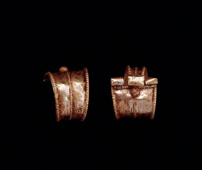 Etruscan civilization: pair of gold earrings - 6th century BC From Pescia, near Rome by Etruscan