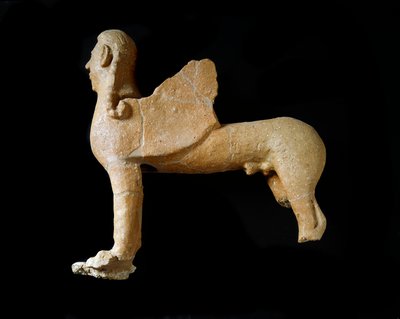 Etruscan Civilization: Terracotta Sphinx. 550-530 BC. From the 2nd Palace of Murlo. Depositi Soprintendenza Archeologica del 
