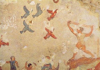 Hunter of birds, from the Tomb of Hunting and Fishing, c.520-10 BC by Etruscan
