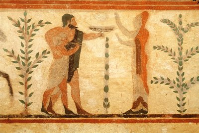 Man and child before the dead Heroisee, from the Tomb of the Baron by Etruscan