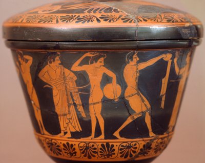Pyxis with Athletes Performing Discus and Other Disciplines by Etruscan