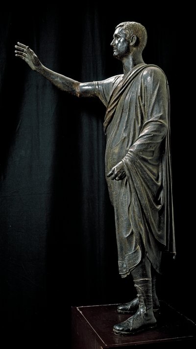 Roman Etruscan Art: bronze statue of Aulo Metello called the Harangueur - 80 BC, From Pila near Perugia, Portrait of Aule Metele (Aulus Metellus) also known as The Orator by Etruscan