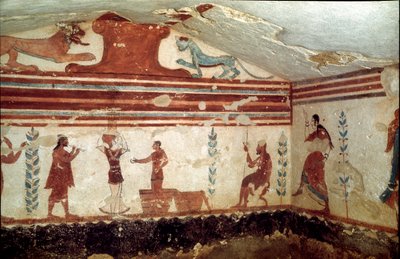 The Deceased Sitting on a Stool Attends a Show with Jugglers and Dancers (Detail) by Etruscan