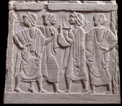 Dance Scene, Low Relief of Marble Tombstone by Etruscan Etruscan