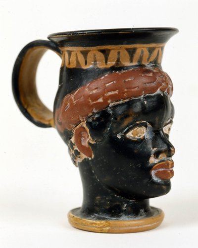 Etruscan vase in the shape of a black man