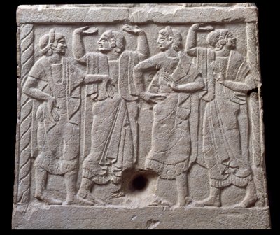 Relief with dancers from a marble milestone of Chiusi, Italy, 6th Century BC by Etruscan Etruscan