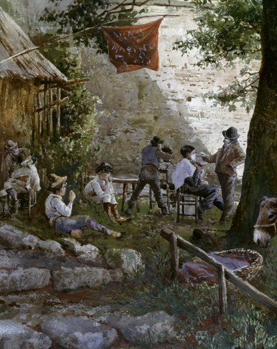 Angelica Gate in Rome, barbers outdoors by Ettore Roesler Franz