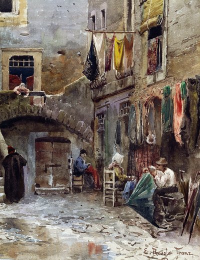 Medieval remains in ghetto of Rome (by Ettore Roesler Franz, from Vanished Rome series, detail) by Ettore Roesler Franz