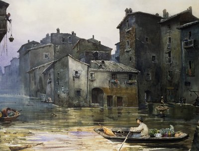 Via della Fiumara flooded in Rome (by Ettore Roesler Franz) by Ettore Roesler Franz