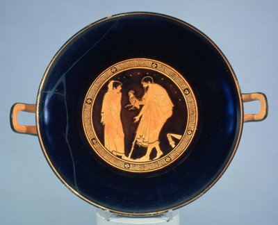 Attic red-figure cup decorated with a man giving a boy a cockerel, c.470 BC by Euaichme Painter