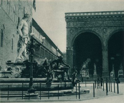 Fountain of Neptune by Bartolomeo Ammanati and the Loggia dei Lanzi, Florence, Italy, 1927 by Eugen Poppel