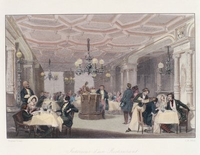 Interior of Les Trois Freres Provencaux Restaurant with its Restoration Era Decor, from Winter in Paris by Eugene Louis Lami