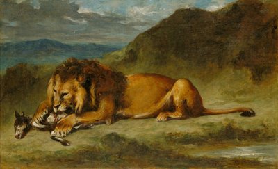 Lion Devouring a Goat by Eugene  Delacroix