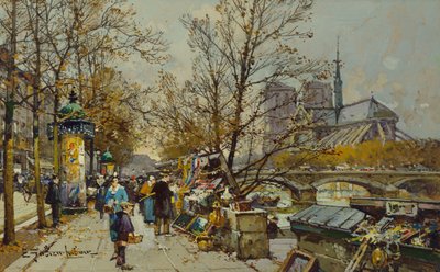The Rive Gauche, Paris, with Notre Dame Beyond by Eugene Galien Laloue