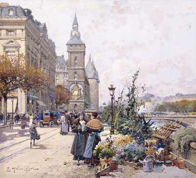 Le Quai aux Fleurs and Hotel by Eugene Galien Laloue