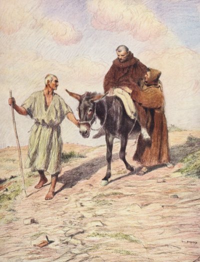 St Francis descending Mount la Verna with Friar Leo after the imprinting of the Holy Stigmas by Eugene (after) Burnand
