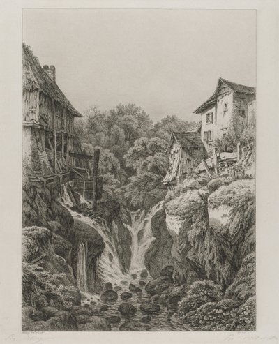 The Mill and Waterfall of Grésy near Aix-les-Bains by Eugene Bléry