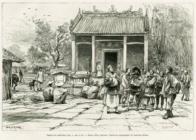 Conferences Pagoda, Monkay (engraving by Eugene Burnand, to illustrate the story Sur les frontières du Tonkin, by Doctor P.Neiss, in le tour du monde 1888) by Eugene Burnand