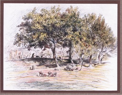 Friar Juniper cuts off the foot of a pig to give it to a sick man by Eugene Burnand