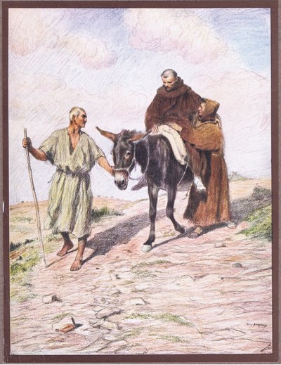 St Francis descending Mount La Verna with Friar Leo after the imprinting of the Holy Stigmas by Eugene Burnand