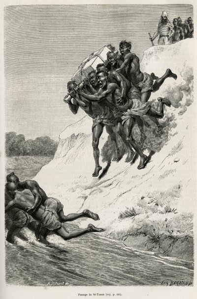 The Passage of the Riviere Se Touon (Se Touon), in the Background, a Portrait of the Traveller Narrator, Engraved After a Drawing by Eugene Burnand, to Illustrate the Story of Laos and the Wild Populations of Indochina, by Doctor Harmand, in 1877, Publishe by Eugene Burnand