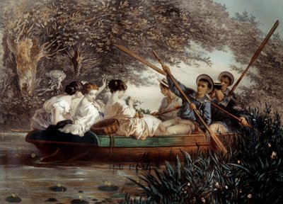 The boat trip (Lithography) by Eugene Charles Francois Guerard