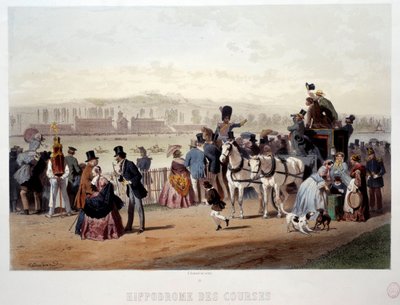 View of the racecourse at the Bois de Boulogne Lithograph by Eugene Guerard by Eugene Charles Francois Guerard