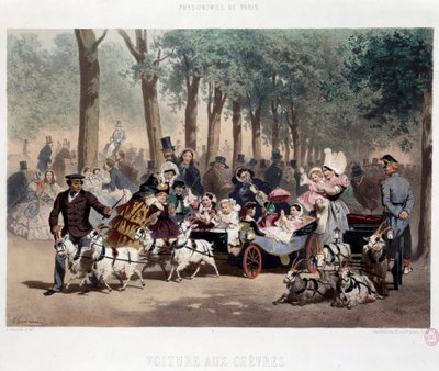 Walk by car in the Tuileries Garden in Paris in the 19th century by Eugene Charles Francois Guerard