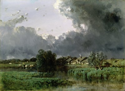 Hamlet at the Edge of a Pond by Eugene Ciceri