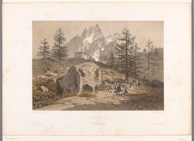 Landscape with Walkers and View of the Aiguille des Grands Charmoz (series: Views in Switzerland, Savoy, and Tyrol) by Eugene Ciceri
