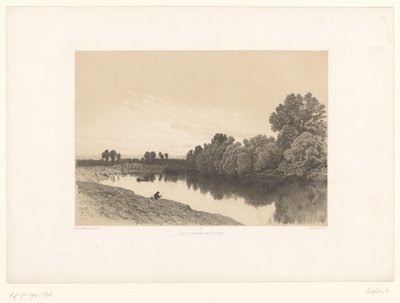 River Landscape with Fishermen at Evening Light (Picturesque Landscapes) by Eugene Ciceri