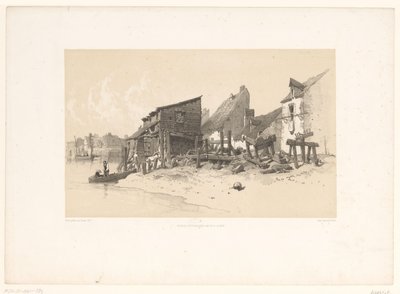 Riverbank with Houses and Watermill (Picturesque Landscapes) by Eugene Ciceri