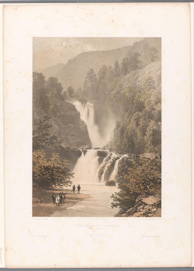 Walkers with View of the Reichenbach Waterfall (Views in Switzerland and Savoy series) by Eugene Ciceri
