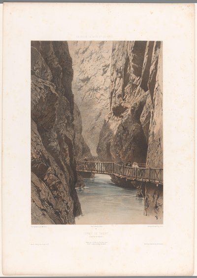 Walkers on a Bridge through the Trient Gorge by Eugene Ciceri