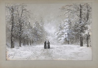 Winter Scene with Two Men by Eugene Ciceri