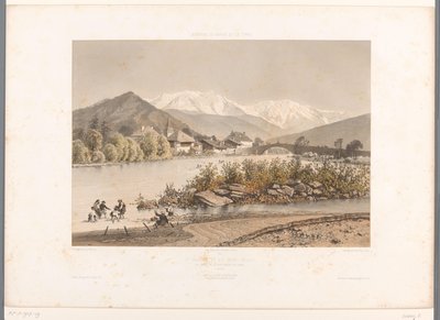 View of Saint-Martin-sur-Arve and Mont Blanc (St. Martin et le Mont-Blanc, Views in Switzerland, Savoy, and Tyrol, La Suisse, la Savoie et le Tyrol) by Eugene Ciceri
