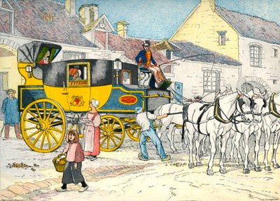 Mail coach at a coach house in 1840 by Eugene Courboin