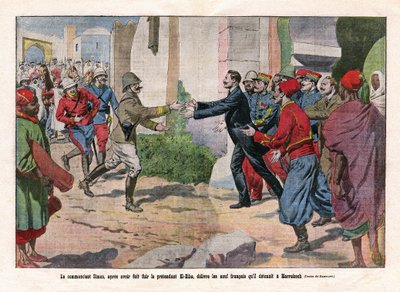 Events of Morocco, taken over from Marrakech by the troops of Hubert Lyautey and Charles Mangin. Commander Simon, after having fled the pretender El-Hiba, released the nine by Eugene Damblans