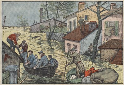 Floods in Louisiana (USA): Farmers and Trappers Forced to Abandon Their Homes and Fields. Illustration of Damblans. In Le Pelerin of May 15 by Eugene Damblans