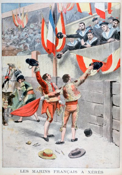 French sailors watching a bull fight, Xeres, Spain, 1899 by Eugene Damblans