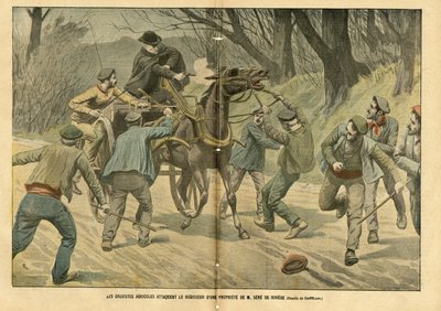 Illustration by Eugene Damblans (1865-1945) in Le Pelerin, 31/01/04 - Agricultural Strikers Attack the Regisseur of a Property of M. Sere de Riviere by Eugene Damblans