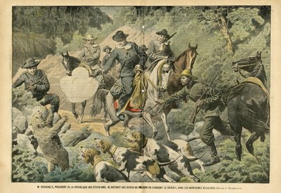 Roosevelt, President of the United States, distracted from the concerns of power by hunting grizzly bears in the Rocky Mountains by Eugene Damblans