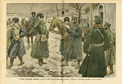 Illustration of Eugene Damblans (1865-1945) in Le Pelerin, 05/03/05 - General Kuropatkin, Commander-in-Chief of the Russian Army in Manchuria, Receiving the Report of One of His Lieutenants by Eugene Damblans