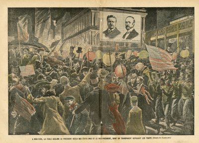 Illustration of Eugene Damblans (1865-1945) in Le Pelerin, 20/11/04 - In New York, the Crowd Cheers the Reelected President of the United States and the Vice President by Eugene Damblans