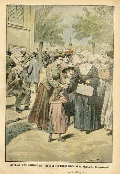 Illustration of Eugene Damblans in Le Pelerin, 24/07/04 - Decrees that drive out brothers and sisters indignate the people by Eugene Damblans